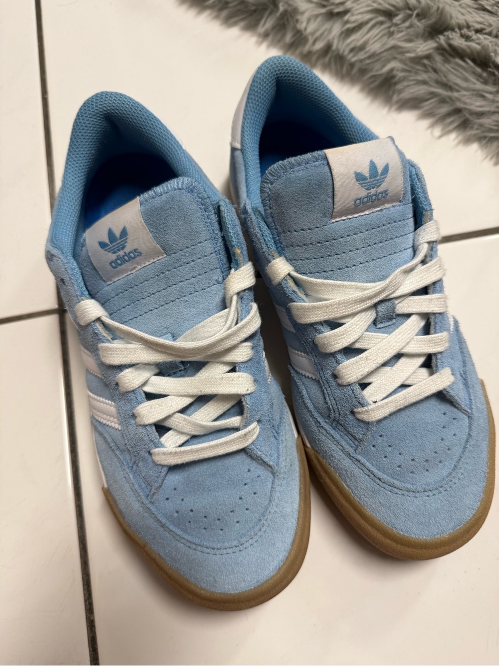 Adidas Light Blue Suede Sneakers with White Stripes